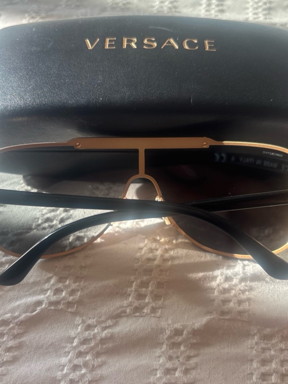 Versace Black and Gold Shield Sunglasses with Logo Case - Picture 5 of 7